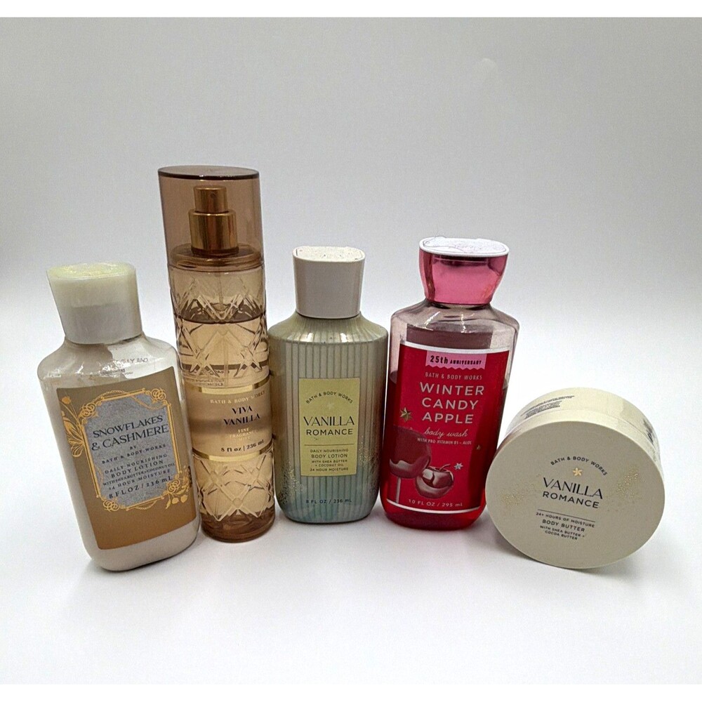 Bath & Body Works Vanilla Romance & Winter Candy Apple Set Mist, Wash, Lotion